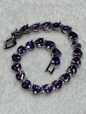 #JB033 - Skyline Collection Created Purple Amethyst & Silver-tone Heart Bracelet